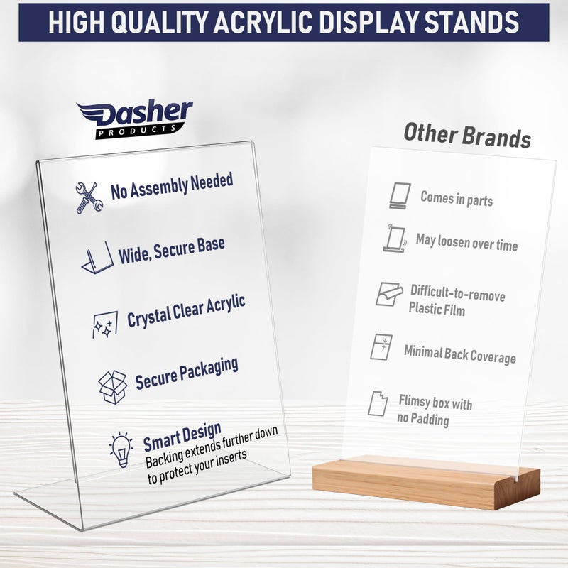 Dasher Products Slant Back Acrylic Sign Holder 5x7, 6-Pack Clear Frame Stand for Photos, Signs, Menus, Documents, Flyers, and More. Slanted Ad Display Stand for Tabletop Use - Image 3